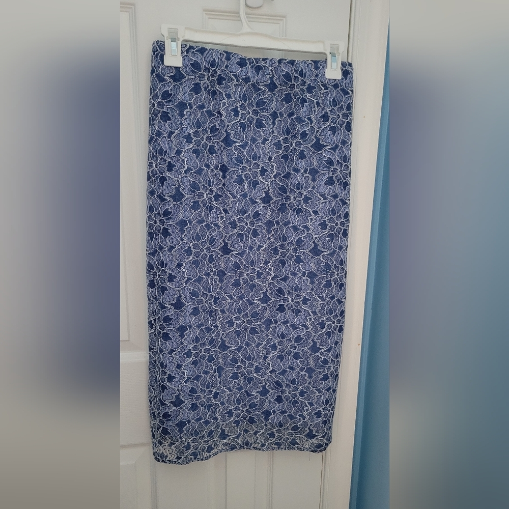 Lane Bryant Blue Floral Lace Skirt